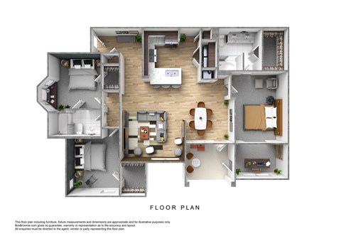 Floor plan for 3 beds, 2 baths, 1539 sqft